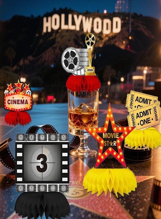 Oiuyamn 9Pcs Movie Night Party Honeycomb Centerpieces Decorations, 3D Movie Theme Birthday Table Topper, Hollywood Party Decor - Image 5